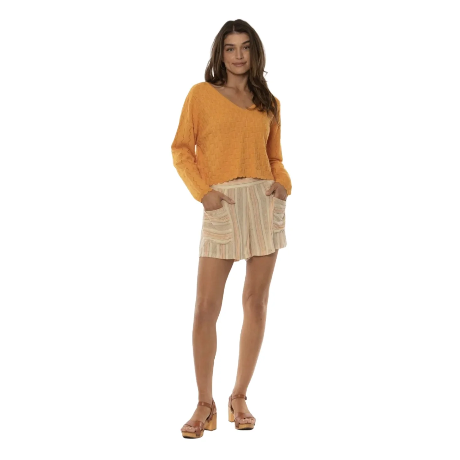 Amuse Society Women's Pacific Coast L/S Sweater Apricot Crush
