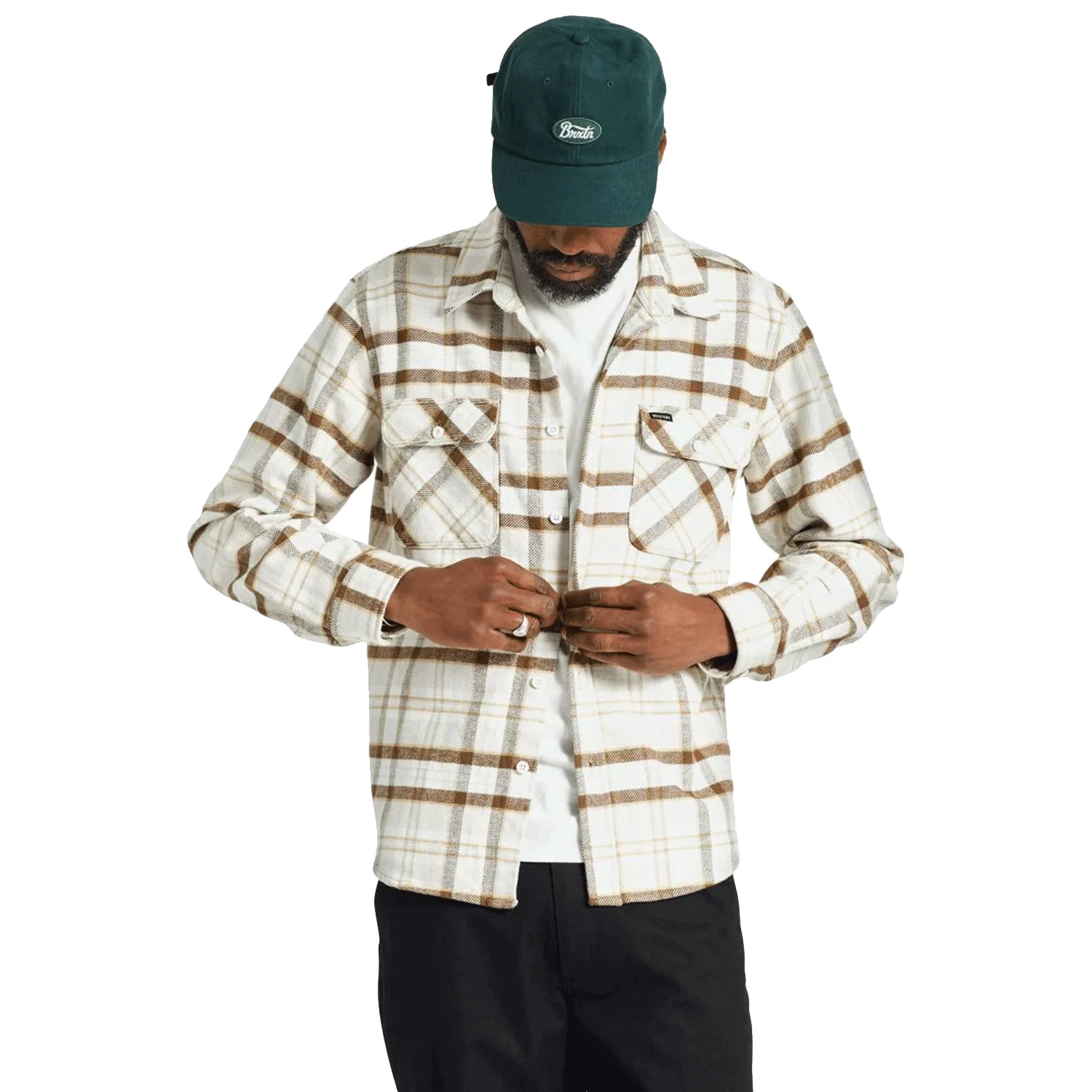 Brixton Men's Bowery Heavy Weight L/S Flannel Shirt Beige/Off White/Desert Palm