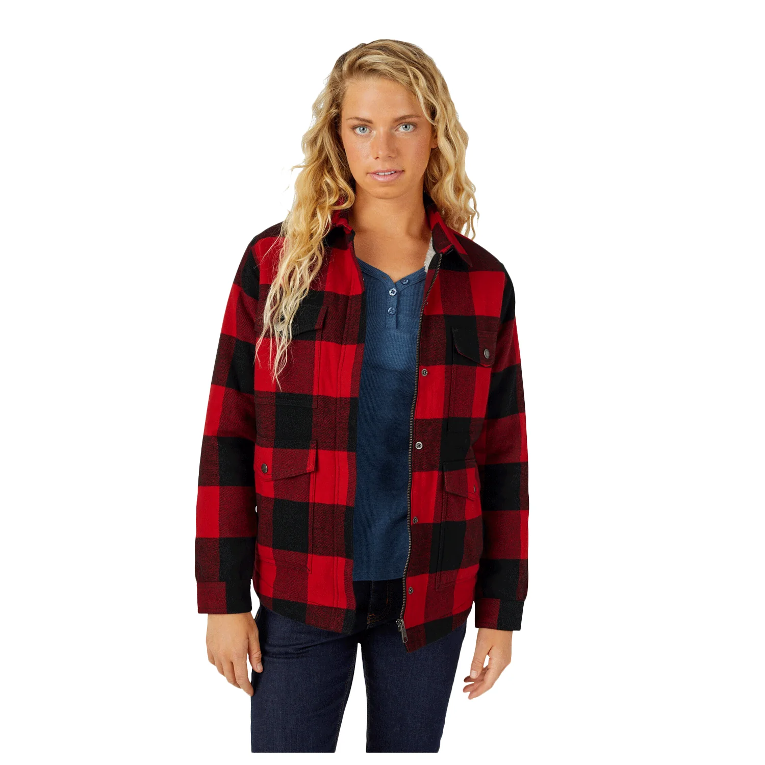 Dickies Women's Flannel Sherpa Chore Jacket English Red/Black Buffalo Plaid