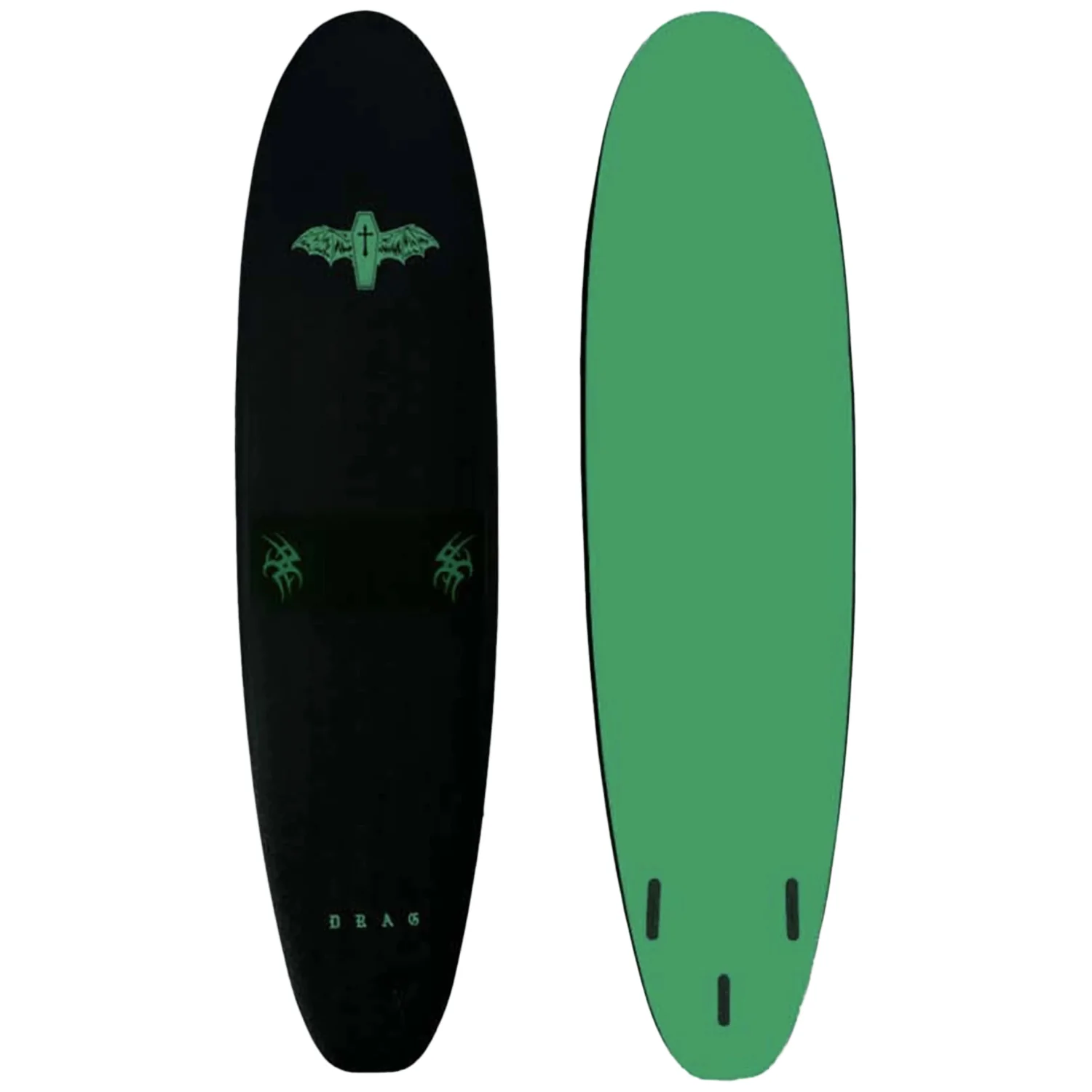 Drag Coffin Thruster Soft Surfboard 7'0" Black/Green