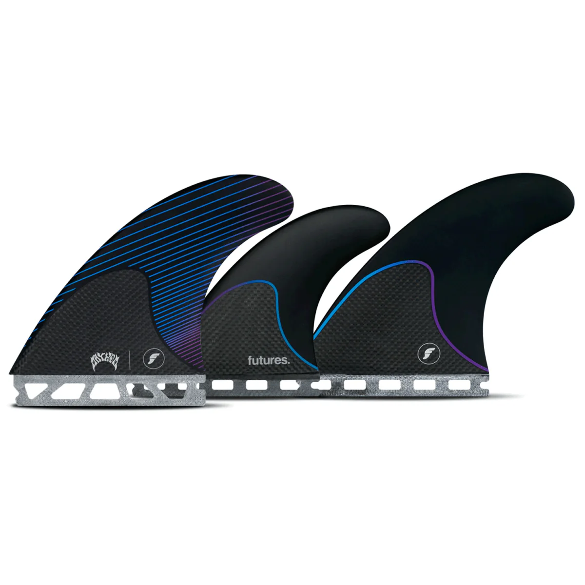 Futures Mayhem 5-Fin Honeycomb/Carbon Blue/Violet Surf Fins Large