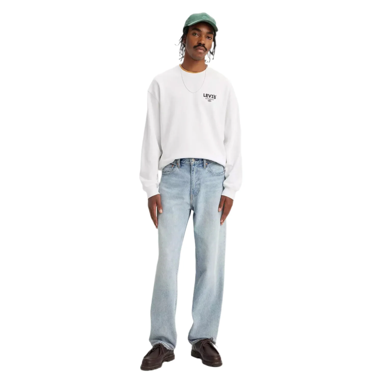 Levis Men's 568 Loose Straight Jean Baby Blue Essentials Light Indigo/Worn In