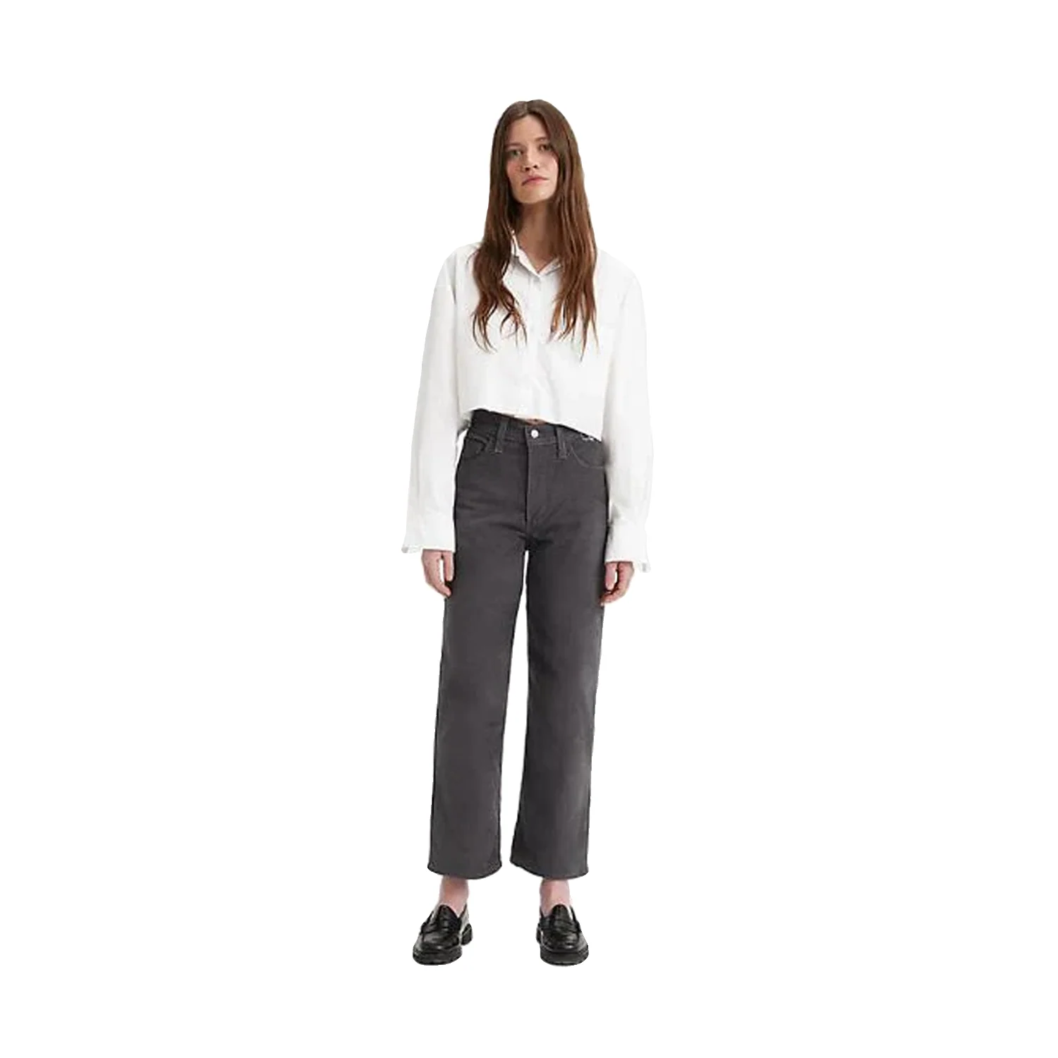 Levis Women's Ribcage Straight Ankle Zip Jean Blackened Pearl