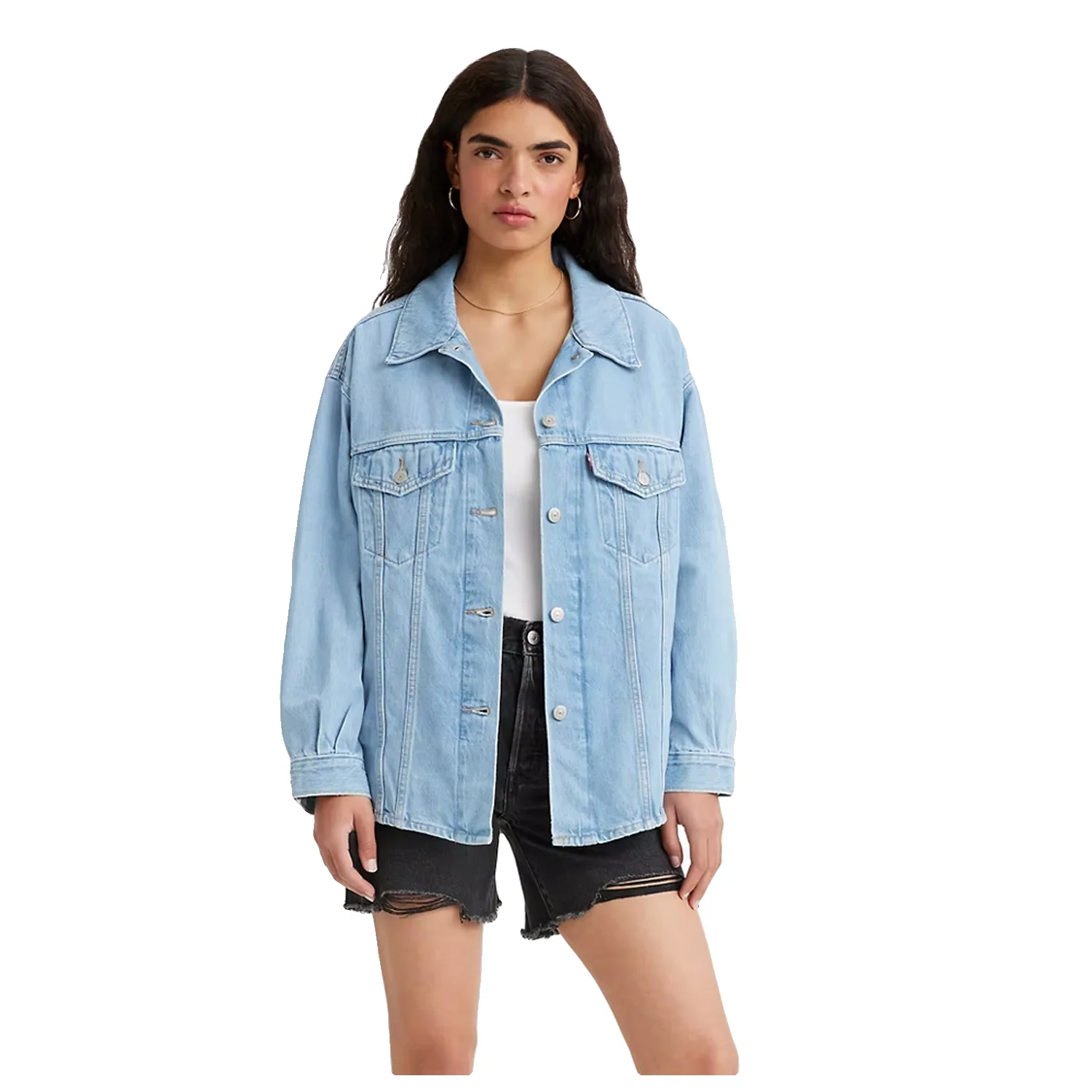 Levis Women's Shacket Trucker Mid Mid Baby Blue