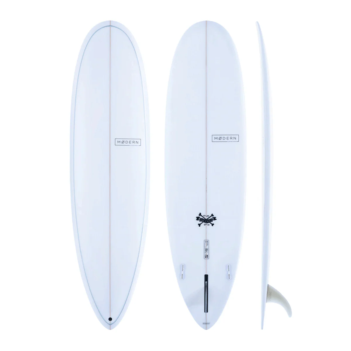 Modern Love Child PU Surfboard Grey with Sky Blue Pinlines 7'6"