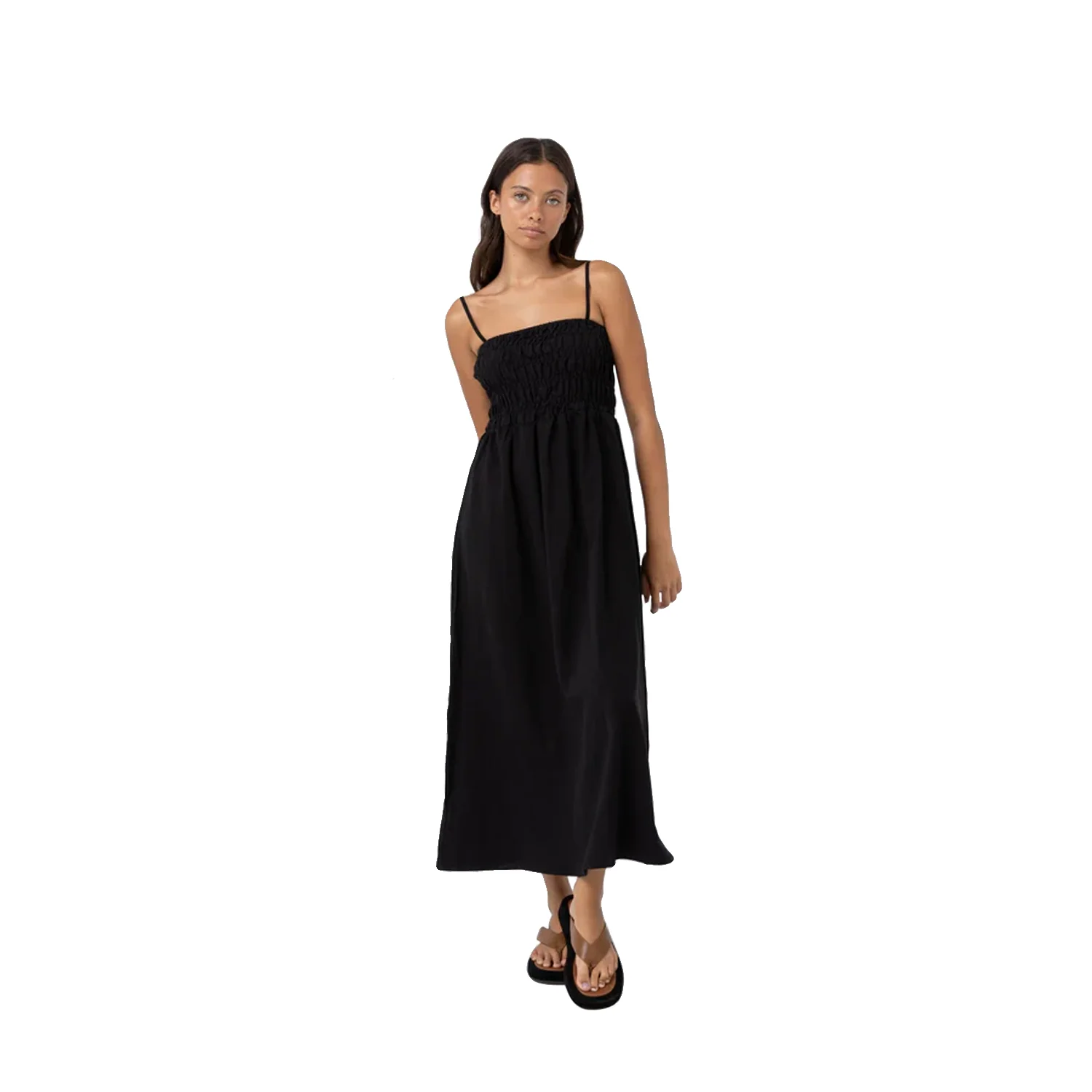 Rhythm Women's Classic Shirred Midi Dress Black