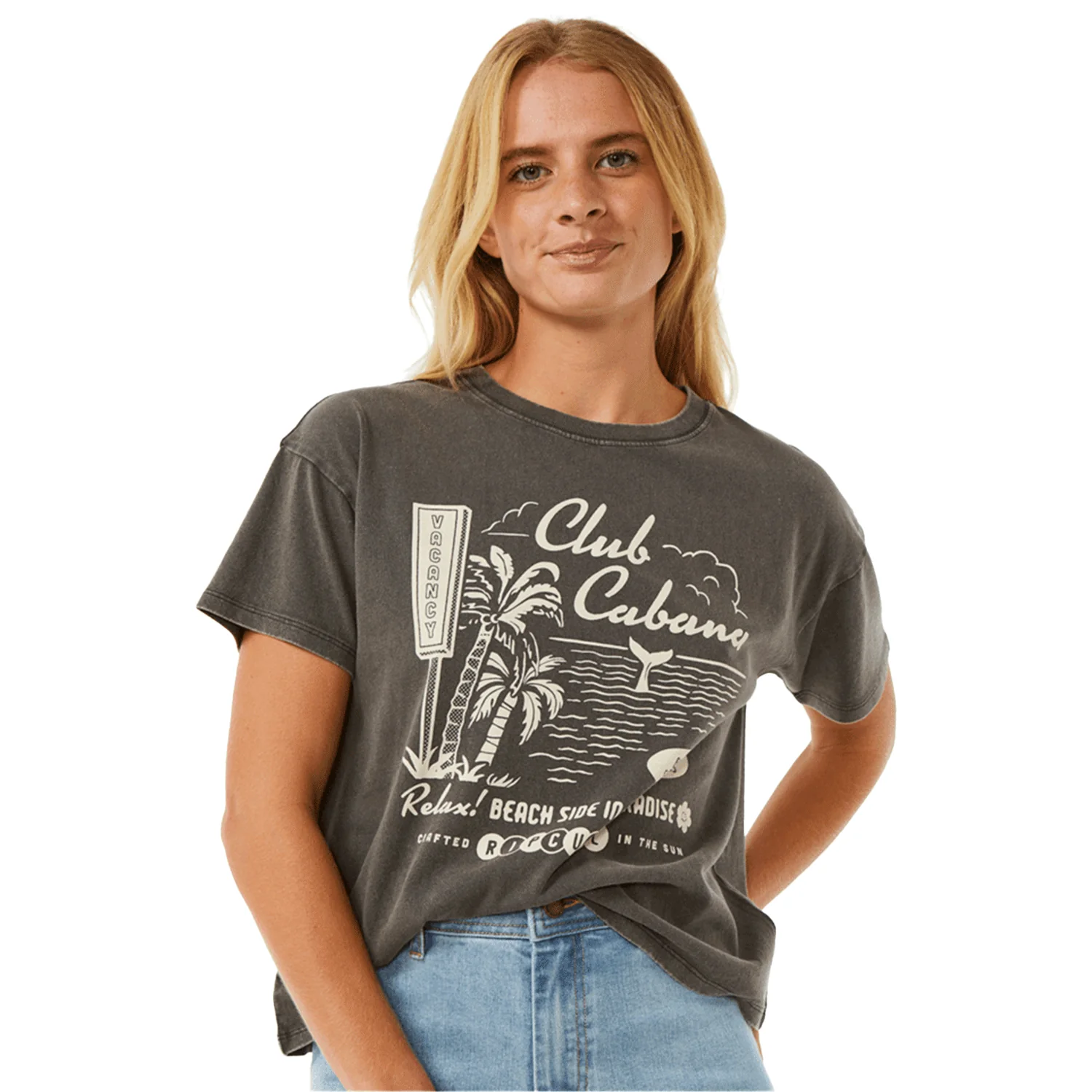 Rip Curl Women's Club Cabana Relaxed T Shirt Washed Black