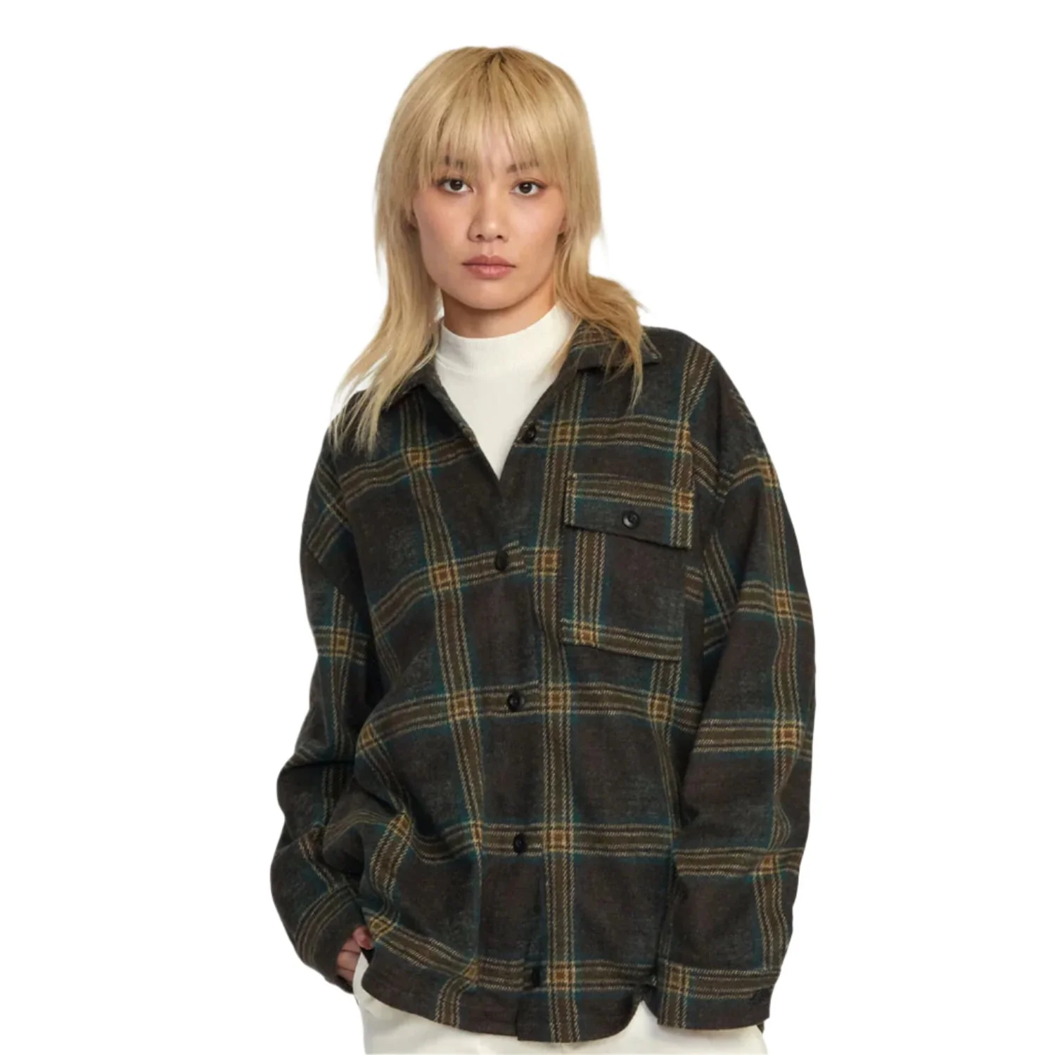 RVCA Women's Polar Birdie Shacket Interlock Chocolate Torte