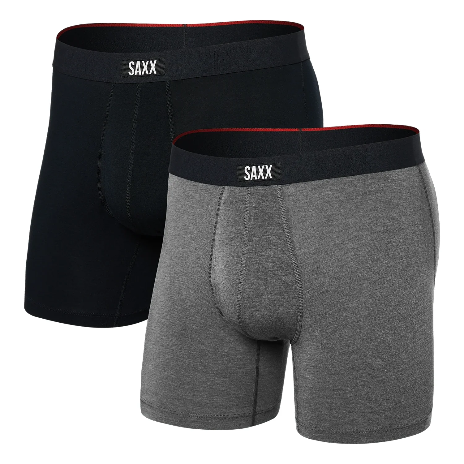 Saxx Men's Vibe Xtra Soft Comfort Boxer Brief Fly 2Pk Black/Dark Grey Heather