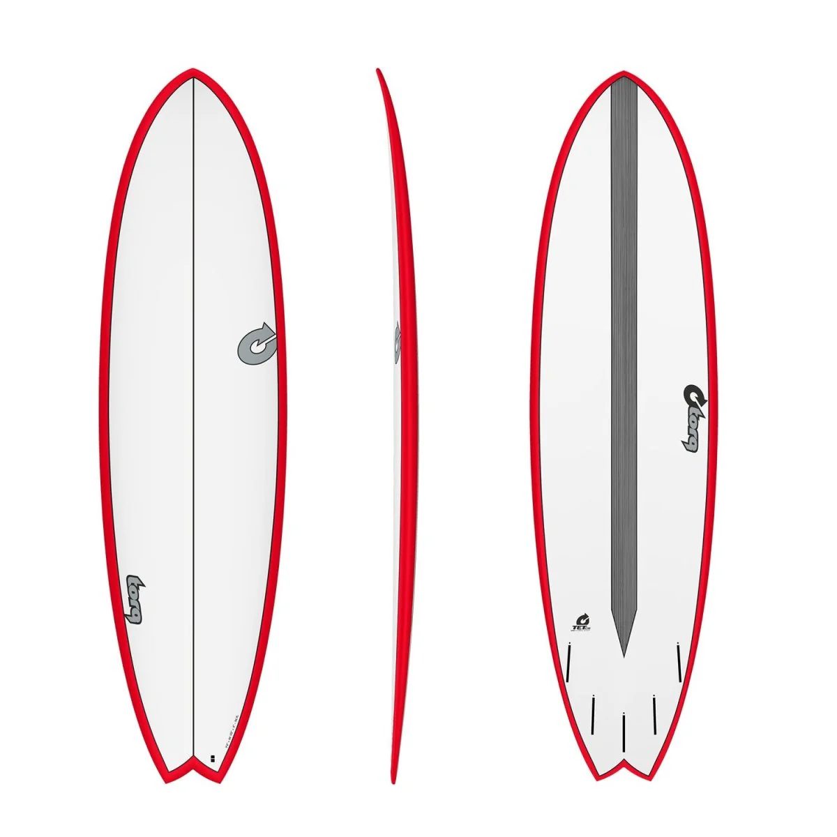 Torq Mod Fish TET Surfboard Red Rails 7'2"