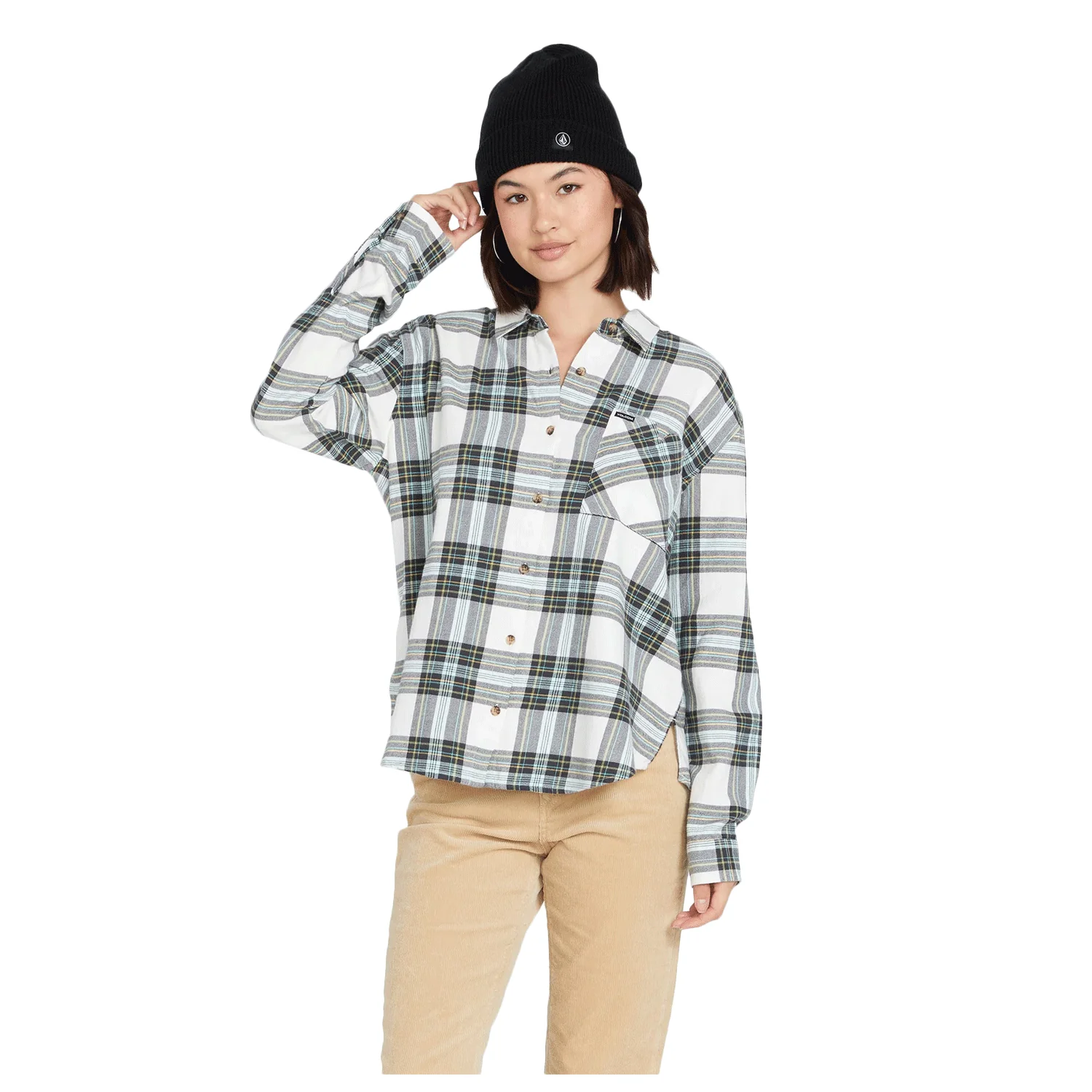 Volcom Women's Plaid to Meet U L/S Shirt Star White